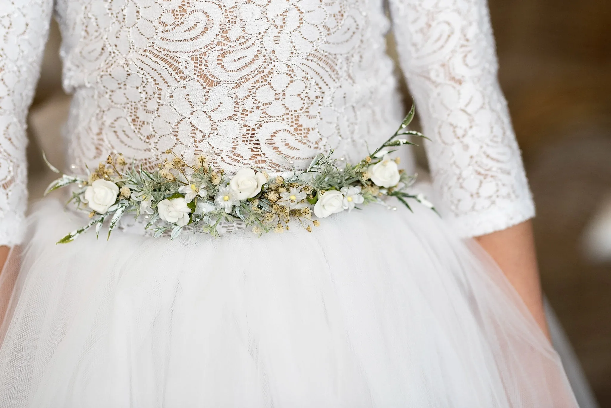 First holy communion floral belt with pearls