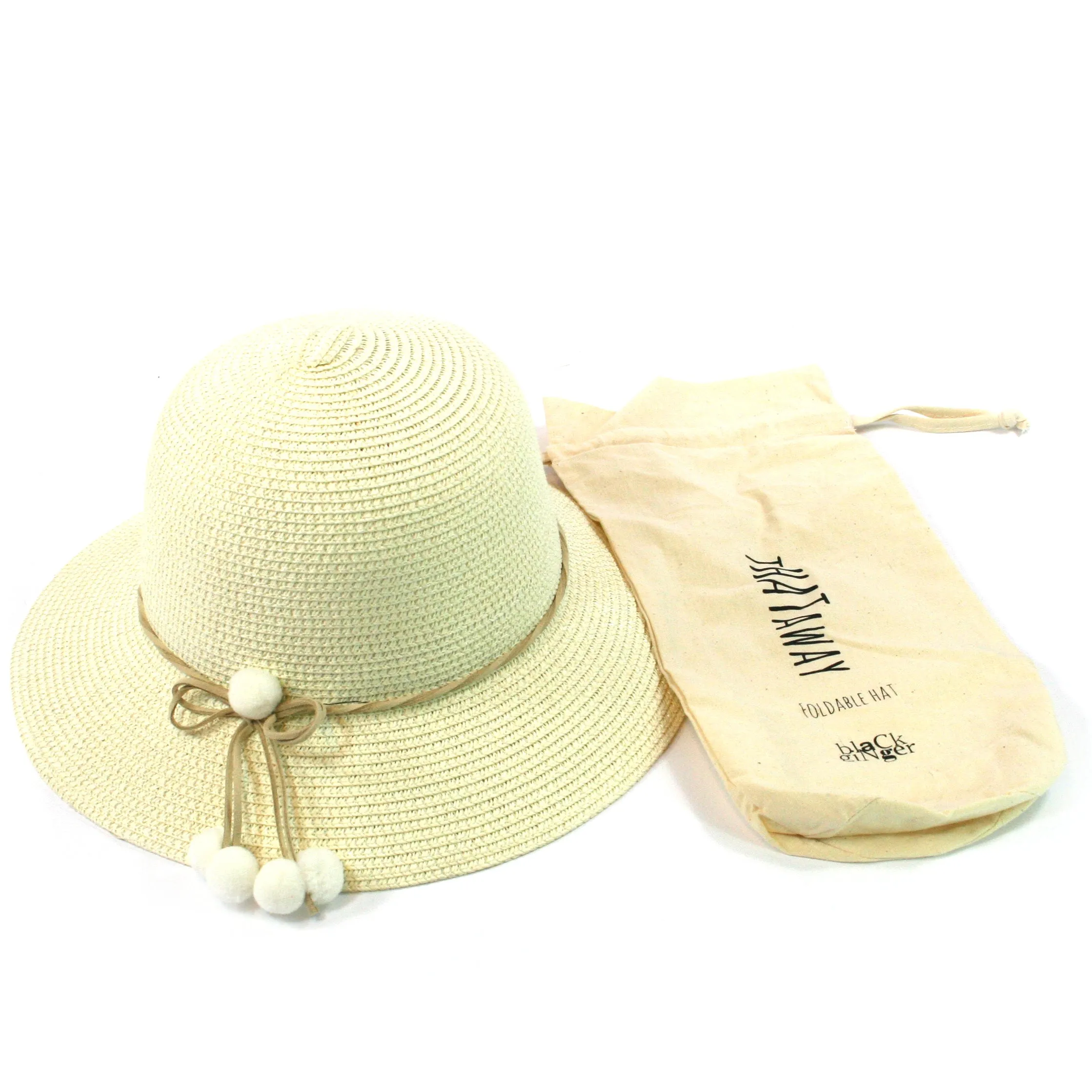Foldable Cloche Hat with PomPom Detail