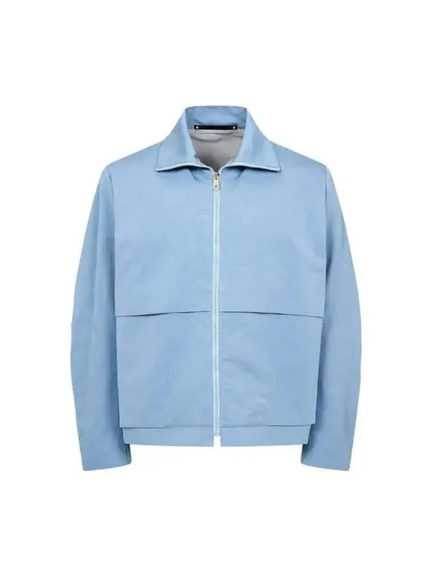 Funnel neck silk cotton jacket blue