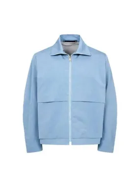 Funnel neck silk cotton jacket blue