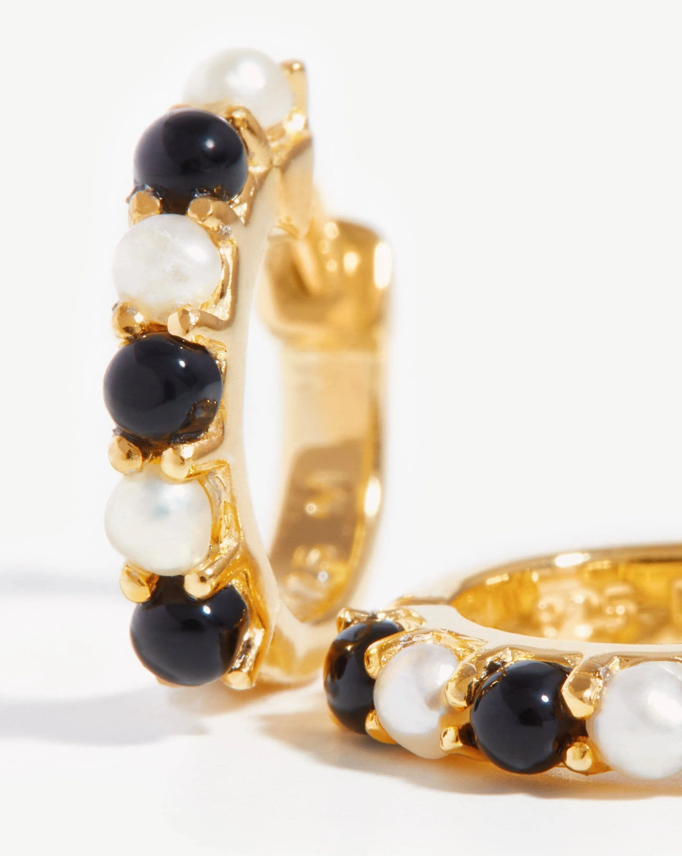 Gemstone Huggies | 18ct Gold Vermeil/Pearl & Black Onyx