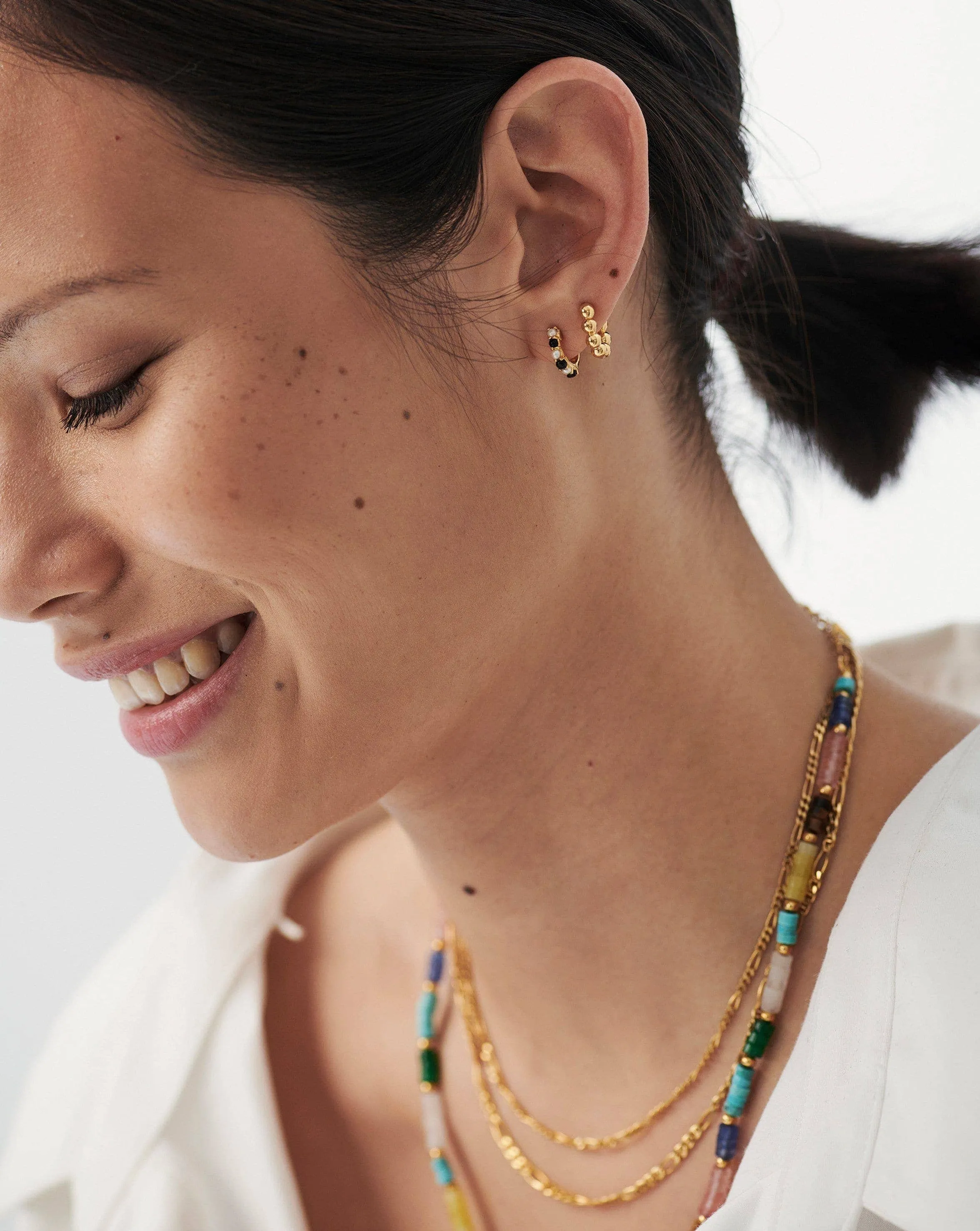 Gemstone Huggies | 18ct Gold Vermeil/Pearl & Black Onyx