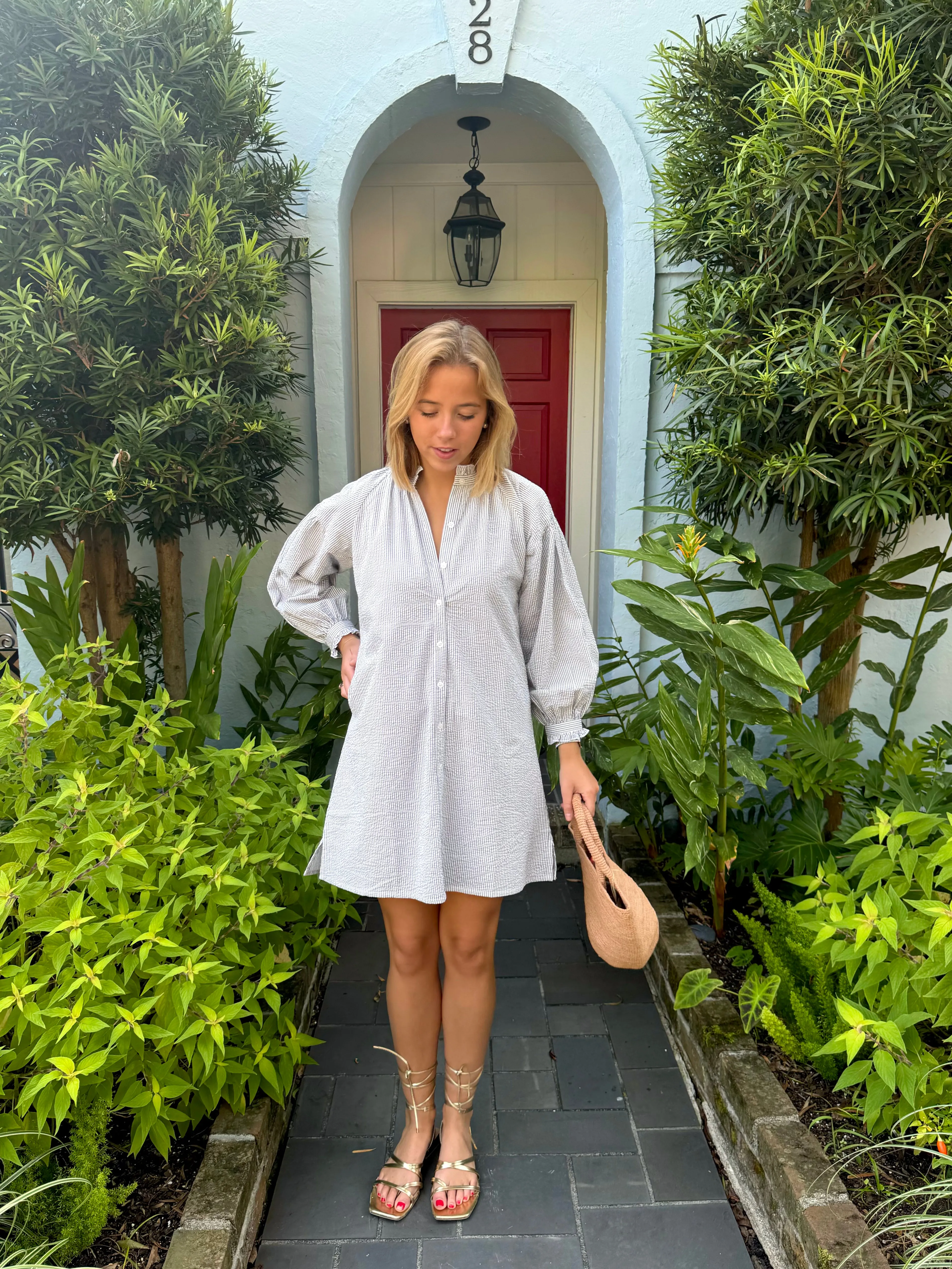 Geneva Mini Dress Grey Seersucker