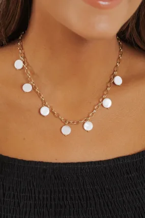 Gold Pearl Disc Charm Necklace - FINAL SALE