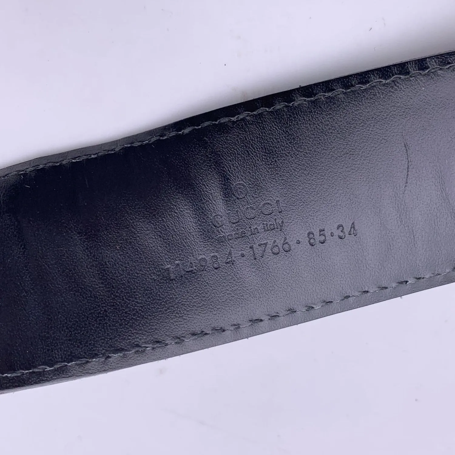 Gucci Black Leather Sherry Web Striped Belt with GG Buckle Size 85/34