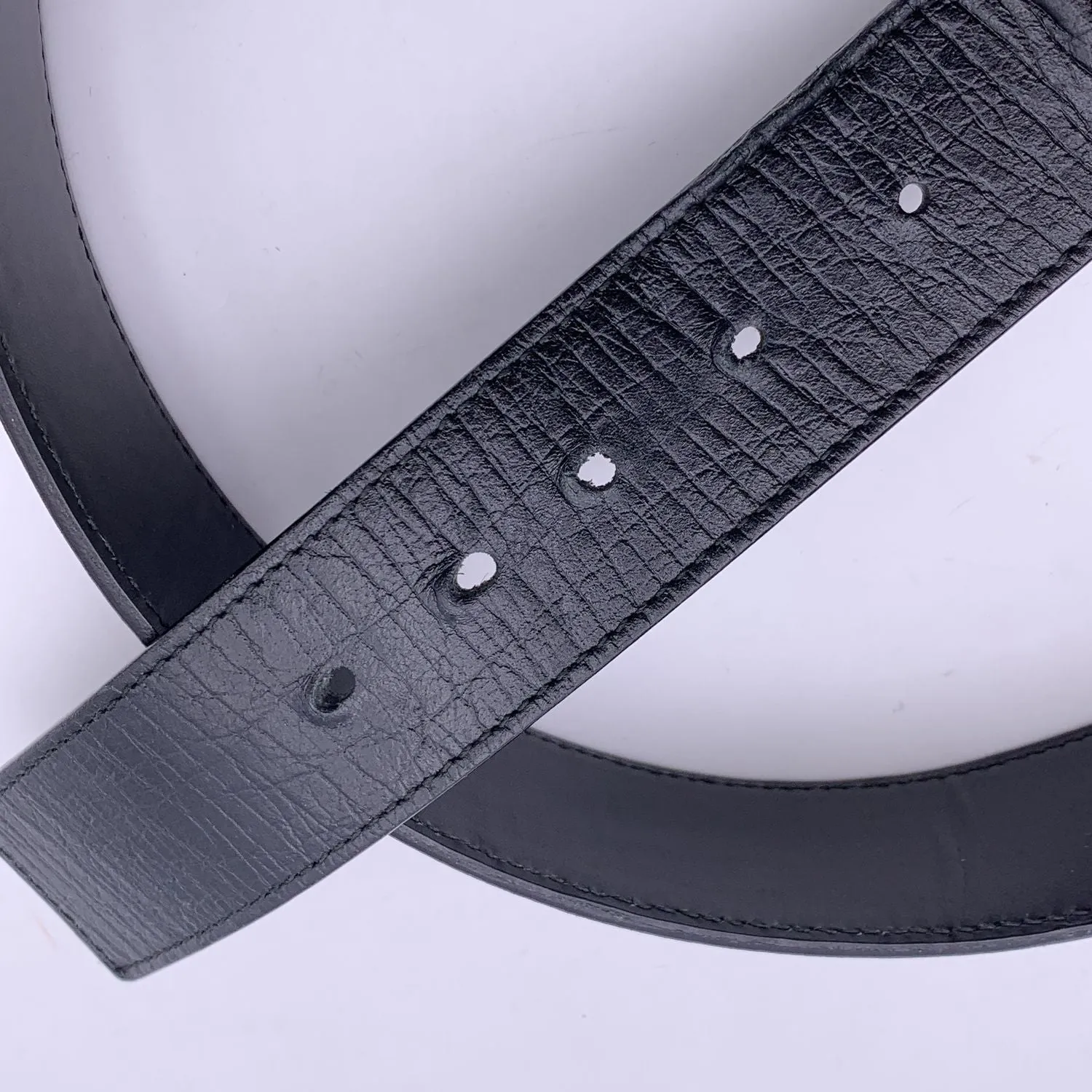 Gucci Black Leather Sherry Web Striped Belt with GG Buckle Size 85/34