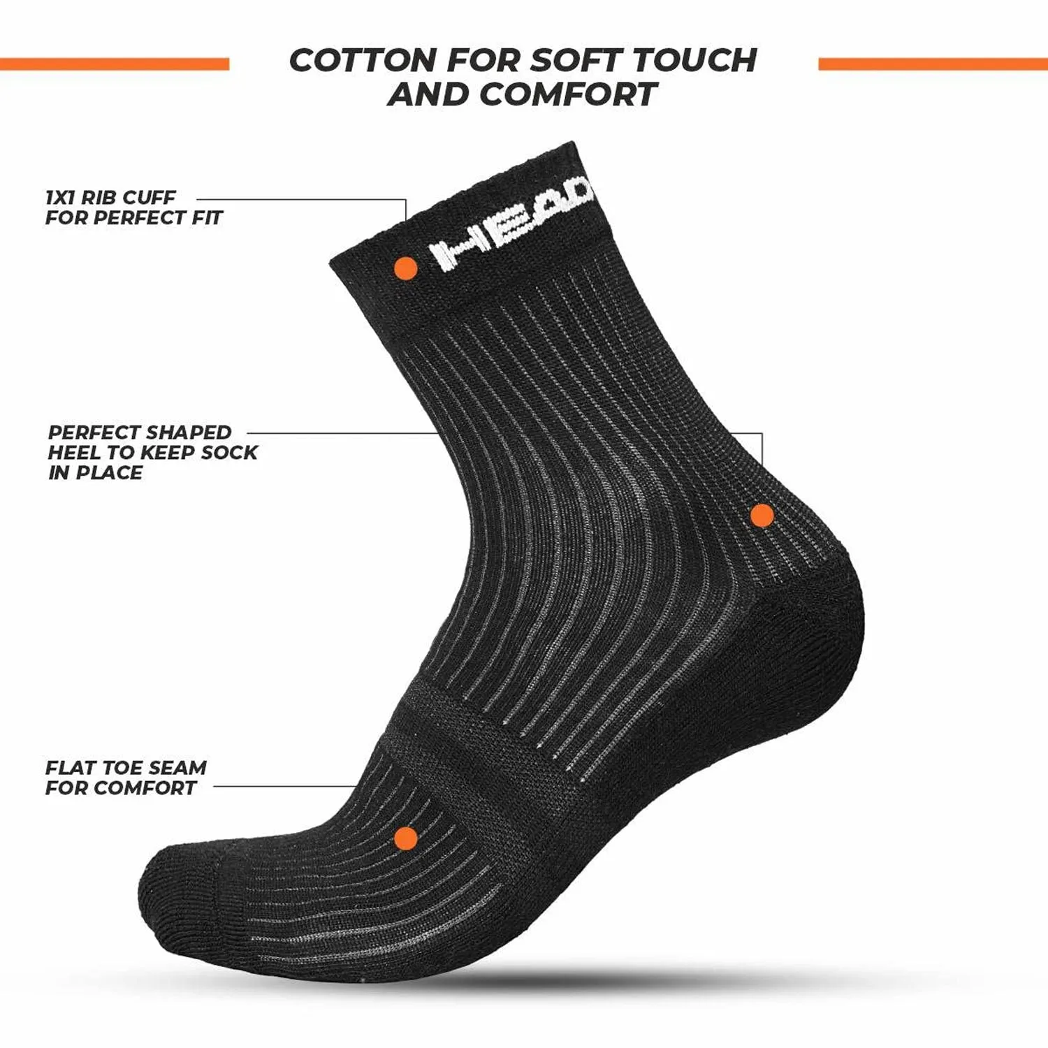 Head Ankle Socks HSK-74 - Black(1 pair)