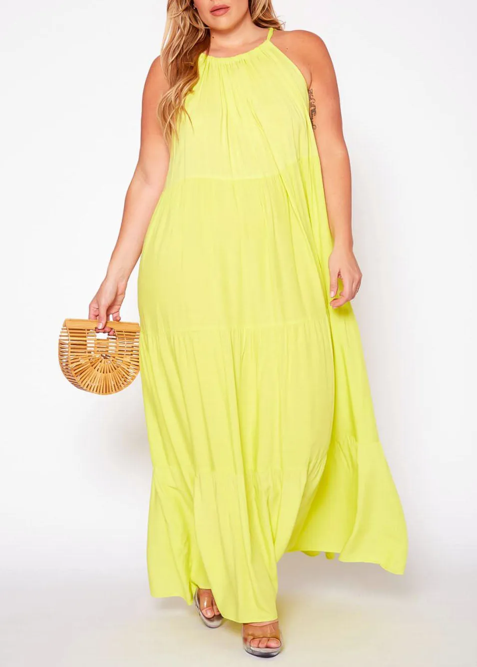 Hi Curvy Plus Size Women Halter Neck Flare Maxi Dress