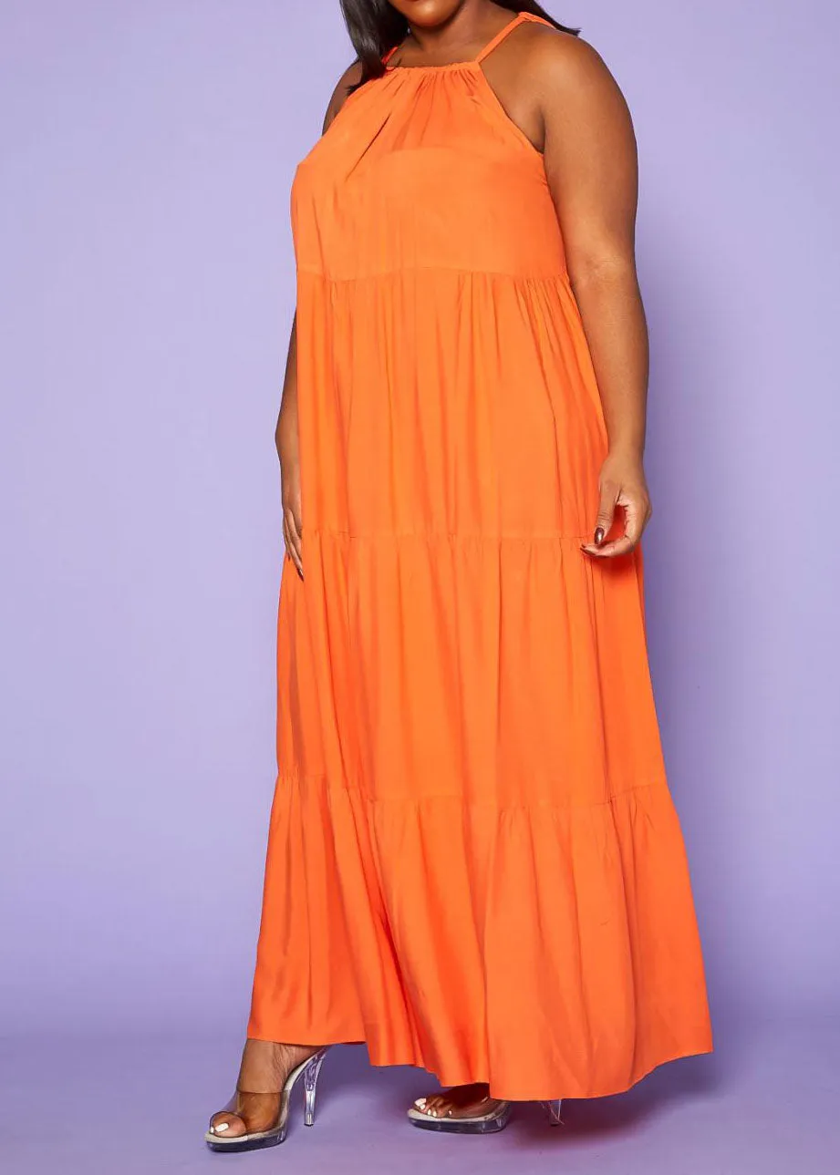 Hi Curvy Plus Size Women Halter Neck Flare Maxi Dress