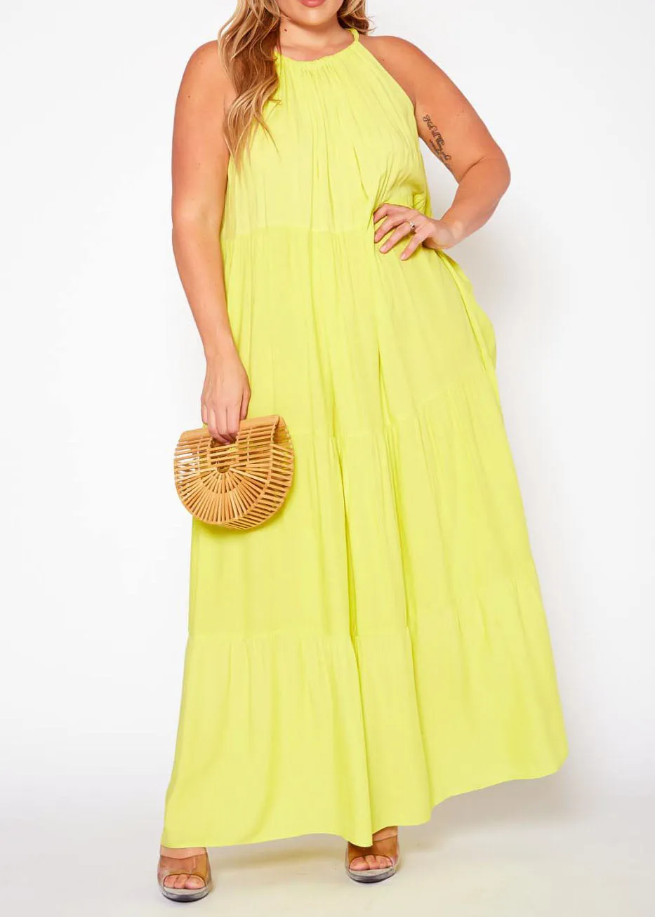 Hi Curvy Plus Size Women Halter Neck Flare Maxi Dress