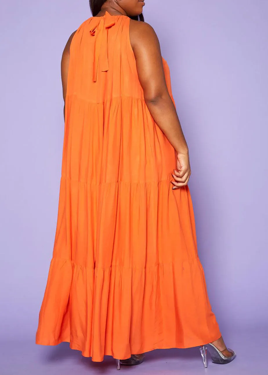 Hi Curvy Plus Size Women Halter Neck Flare Maxi Dress