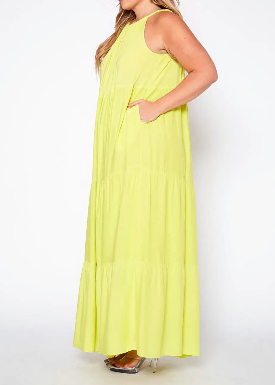 Hi Curvy Plus Size Women Halter Neck Flare Maxi Dress