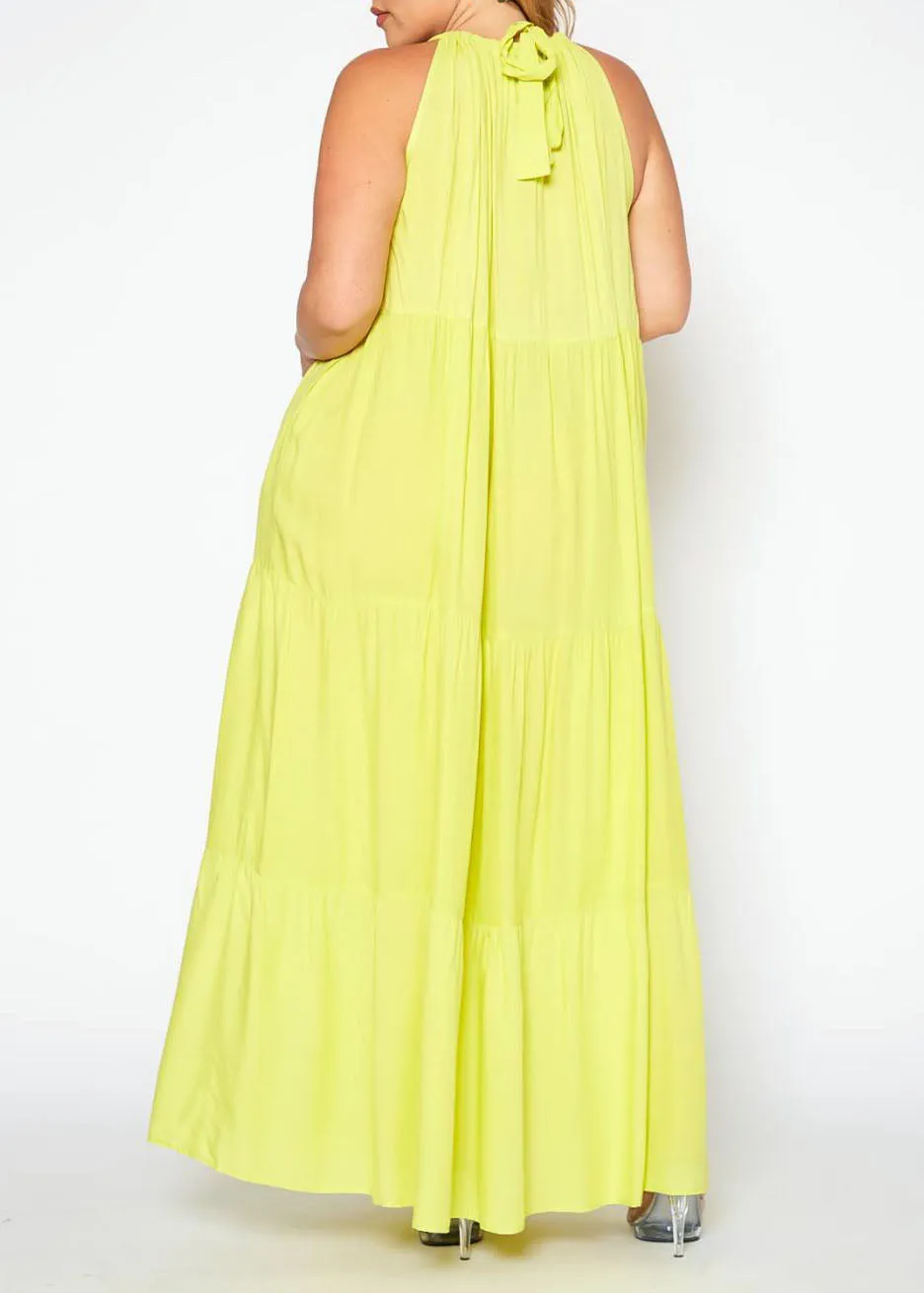 Hi Curvy Plus Size Women Halter Neck Flare Maxi Dress