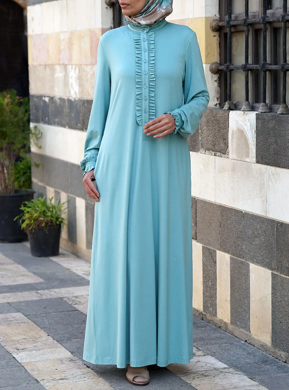 Jersey Abaya with Ruffled Neckline