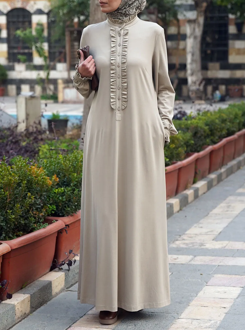 Jersey Abaya with Ruffled Neckline