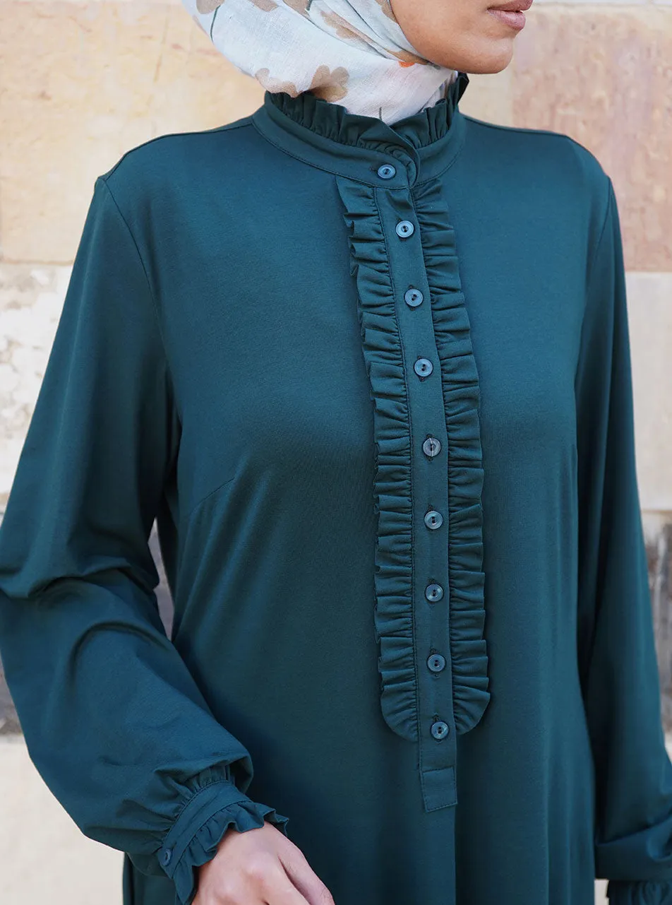 Jersey Abaya with Ruffled Neckline