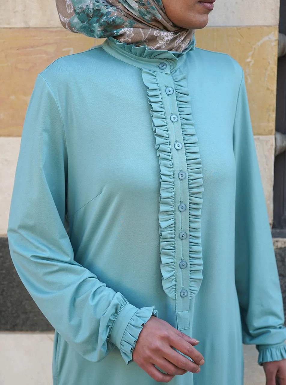 Jersey Abaya with Ruffled Neckline