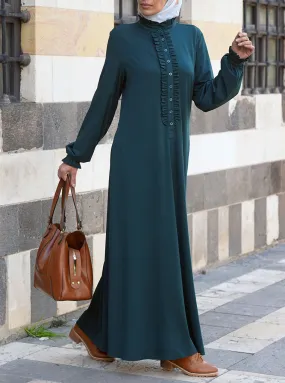Jersey Abaya with Ruffled Neckline