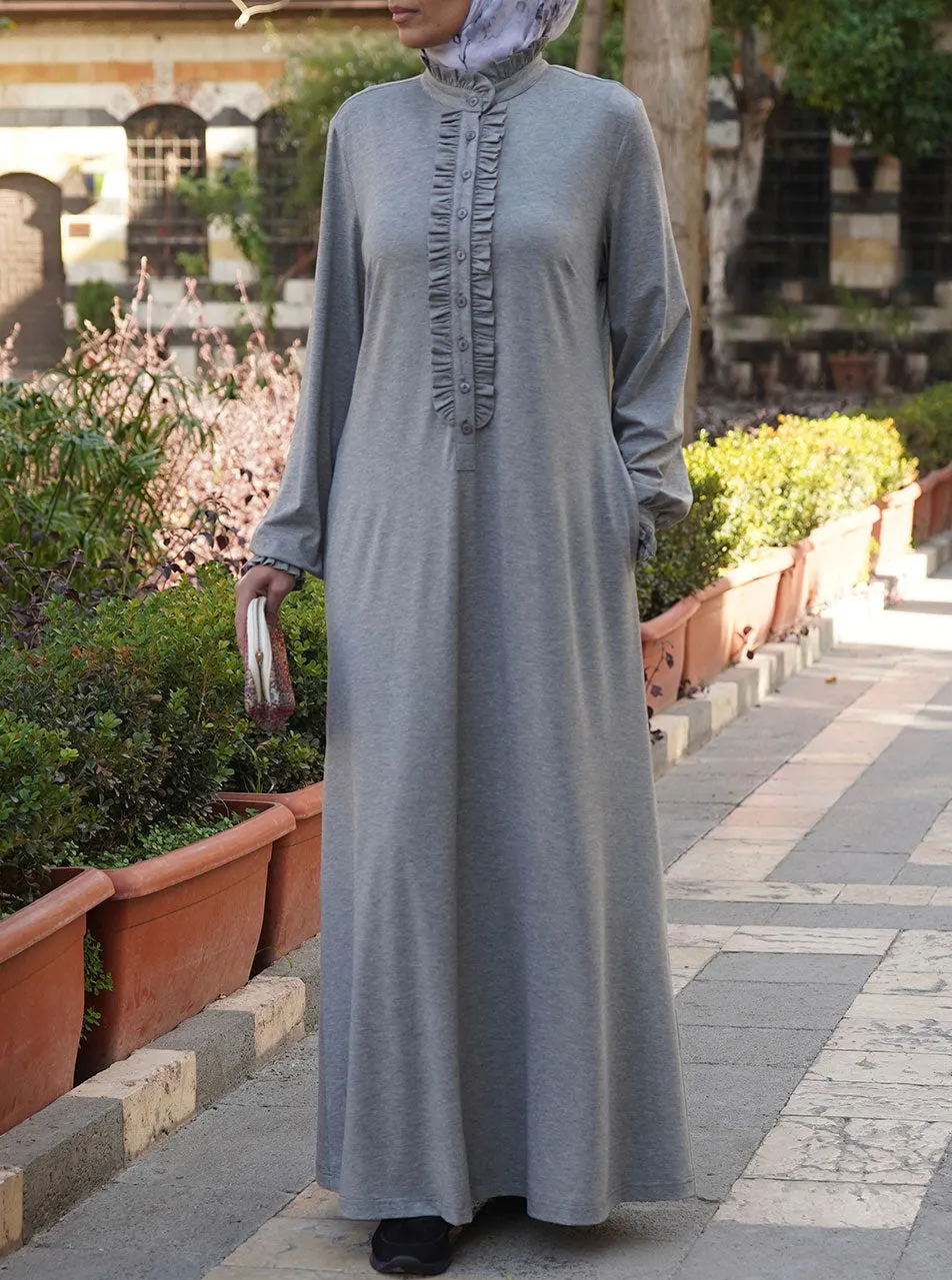 Jersey Abaya with Ruffled Neckline