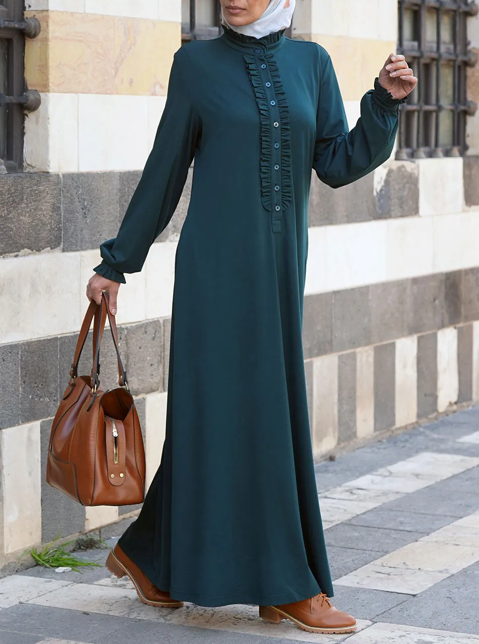 Jersey Abaya with Ruffled Neckline