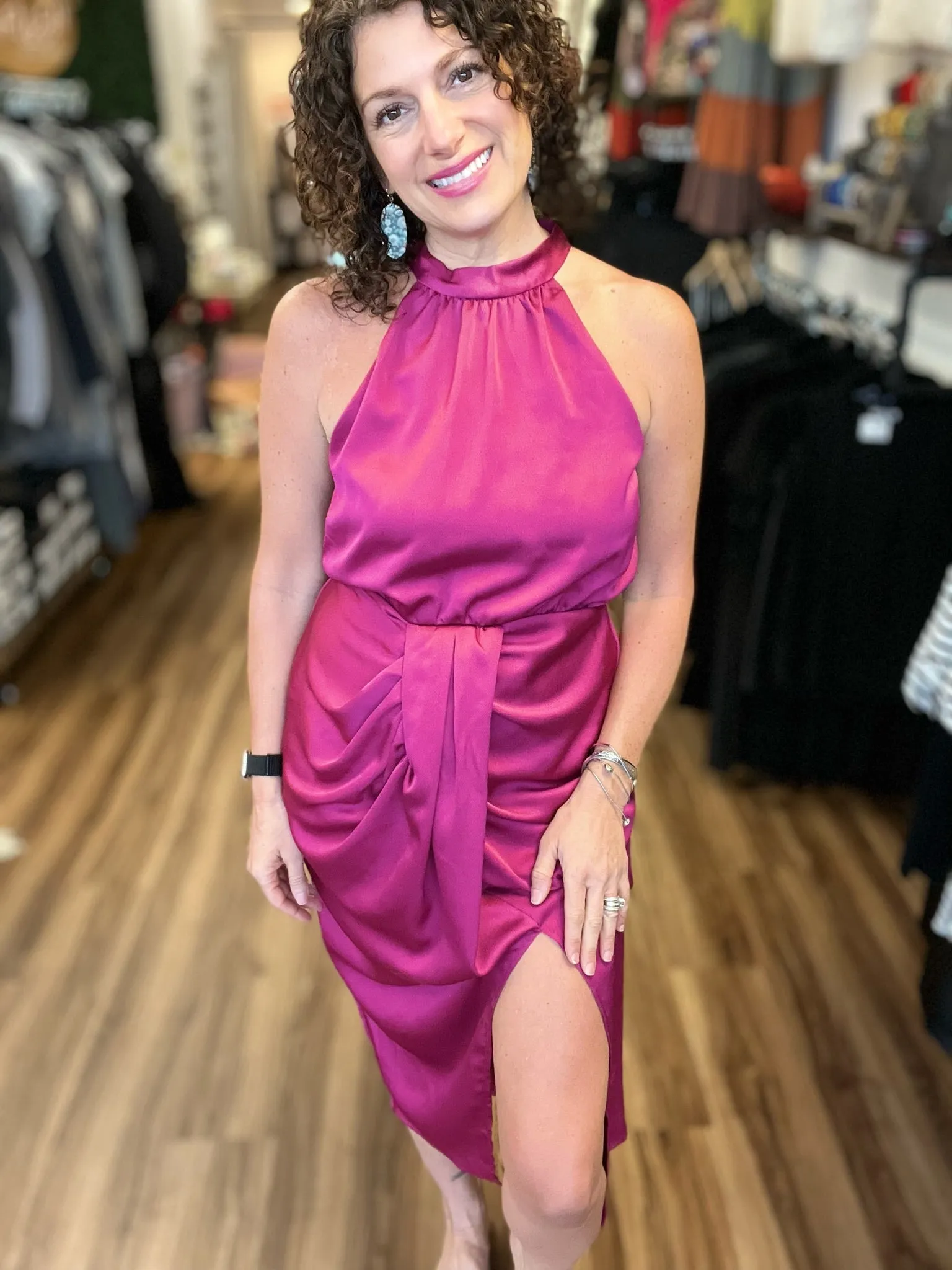 Jess - Halter Neckline Dress with Front Ruching