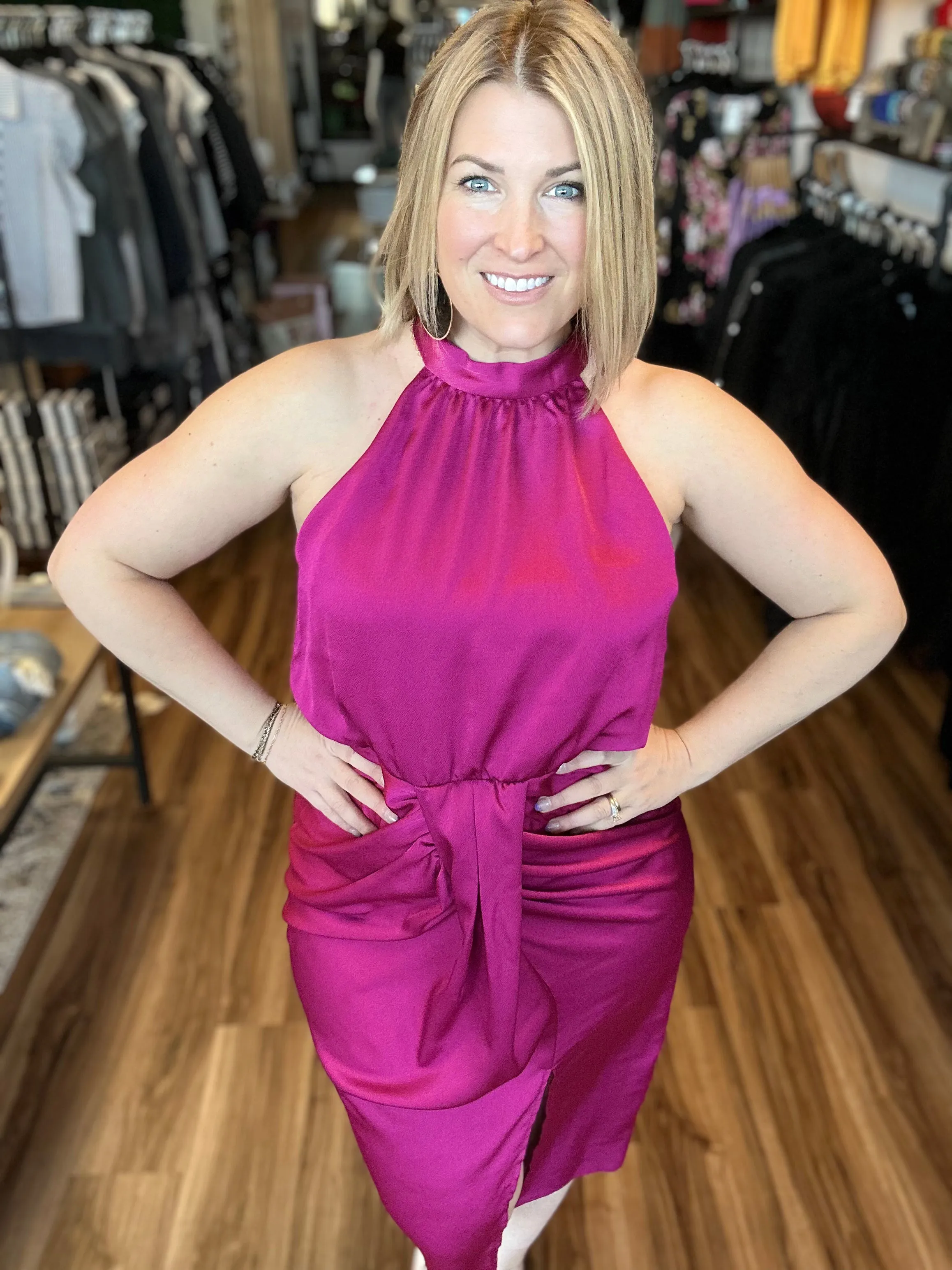 Jess - Halter Neckline Dress with Front Ruching
