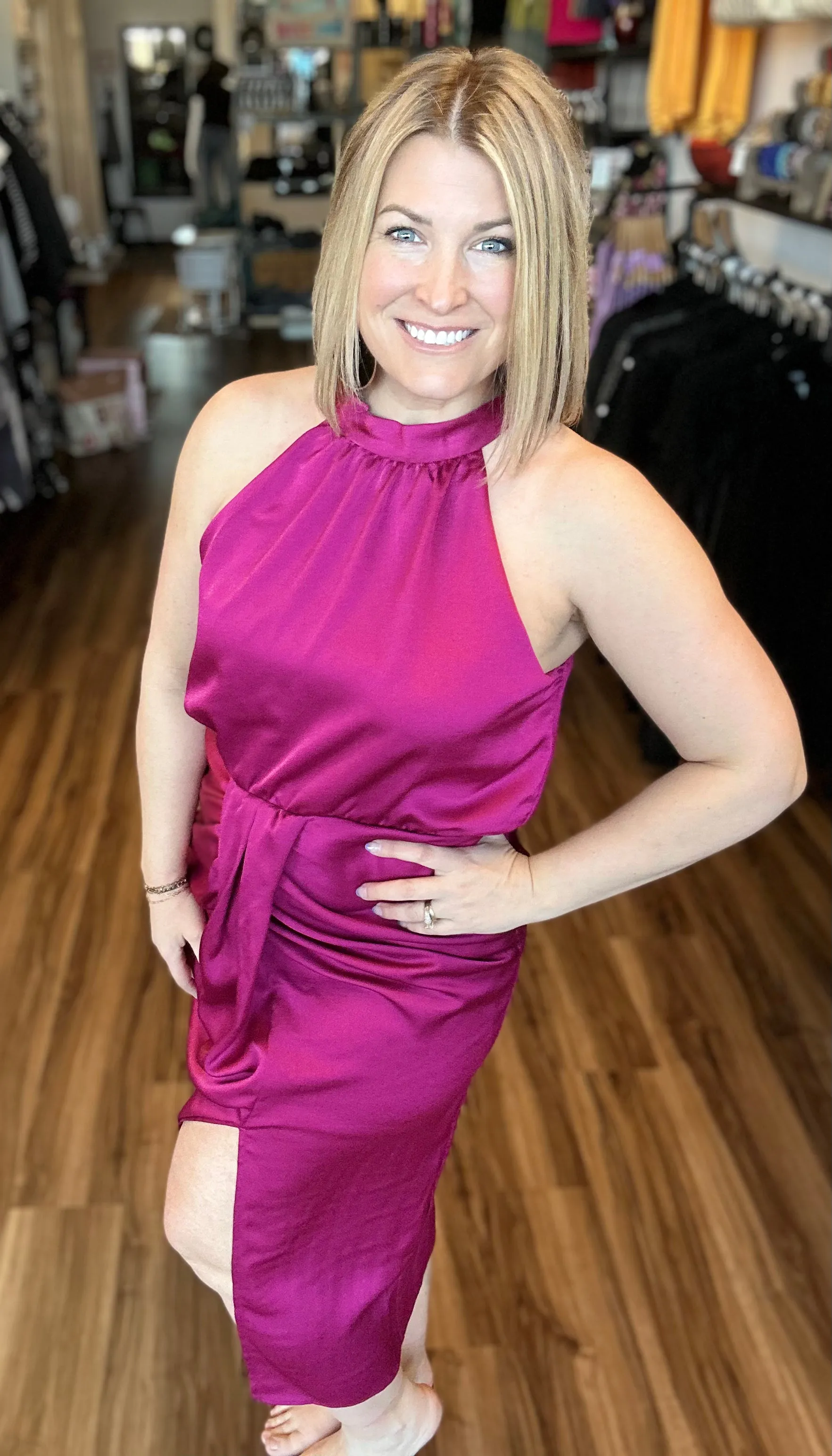 Jess - Halter Neckline Dress with Front Ruching