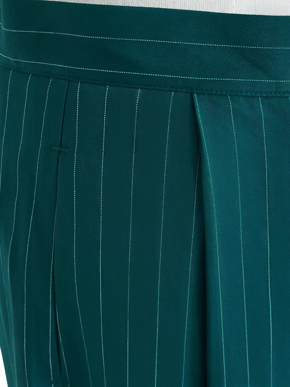 Last Chance! Forest Green Pinstripe Pleated Front Wide Leg Trousers