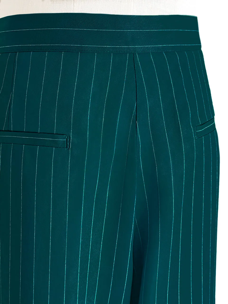Last Chance! Forest Green Pinstripe Pleated Front Wide Leg Trousers