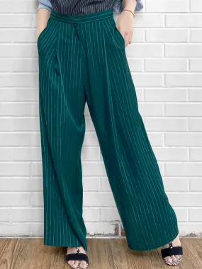 Last Chance! Forest Green Pinstripe Pleated Front Wide Leg Trousers