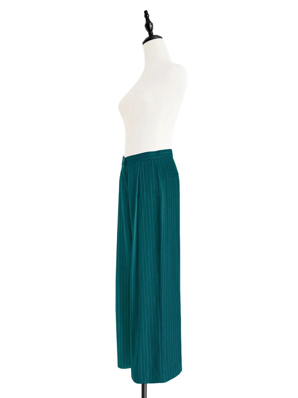 Last Chance! Forest Green Pinstripe Pleated Front Wide Leg Trousers