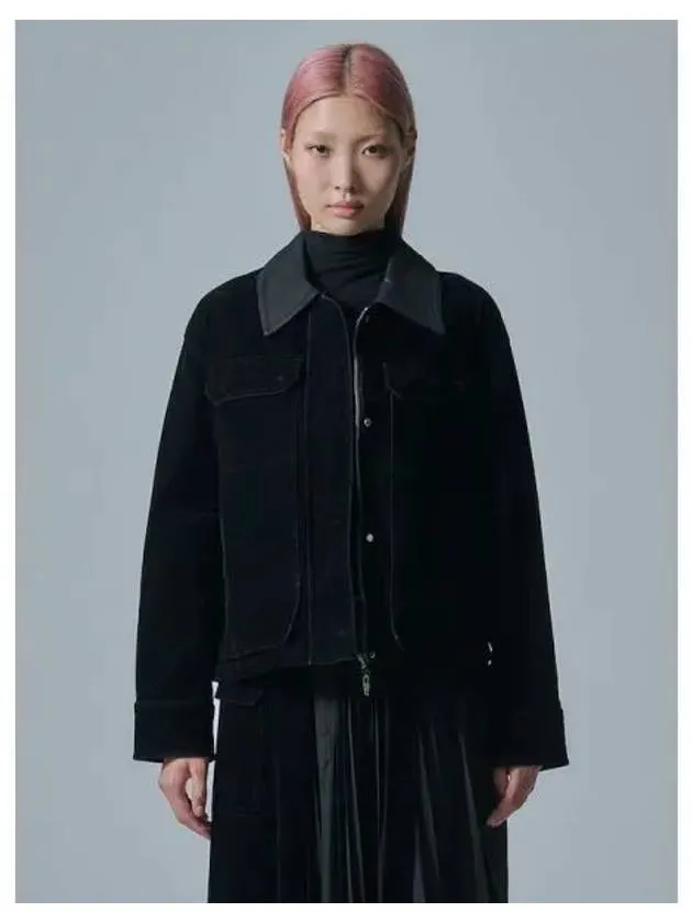 Leather color combination work jacket jumper black domestic product
