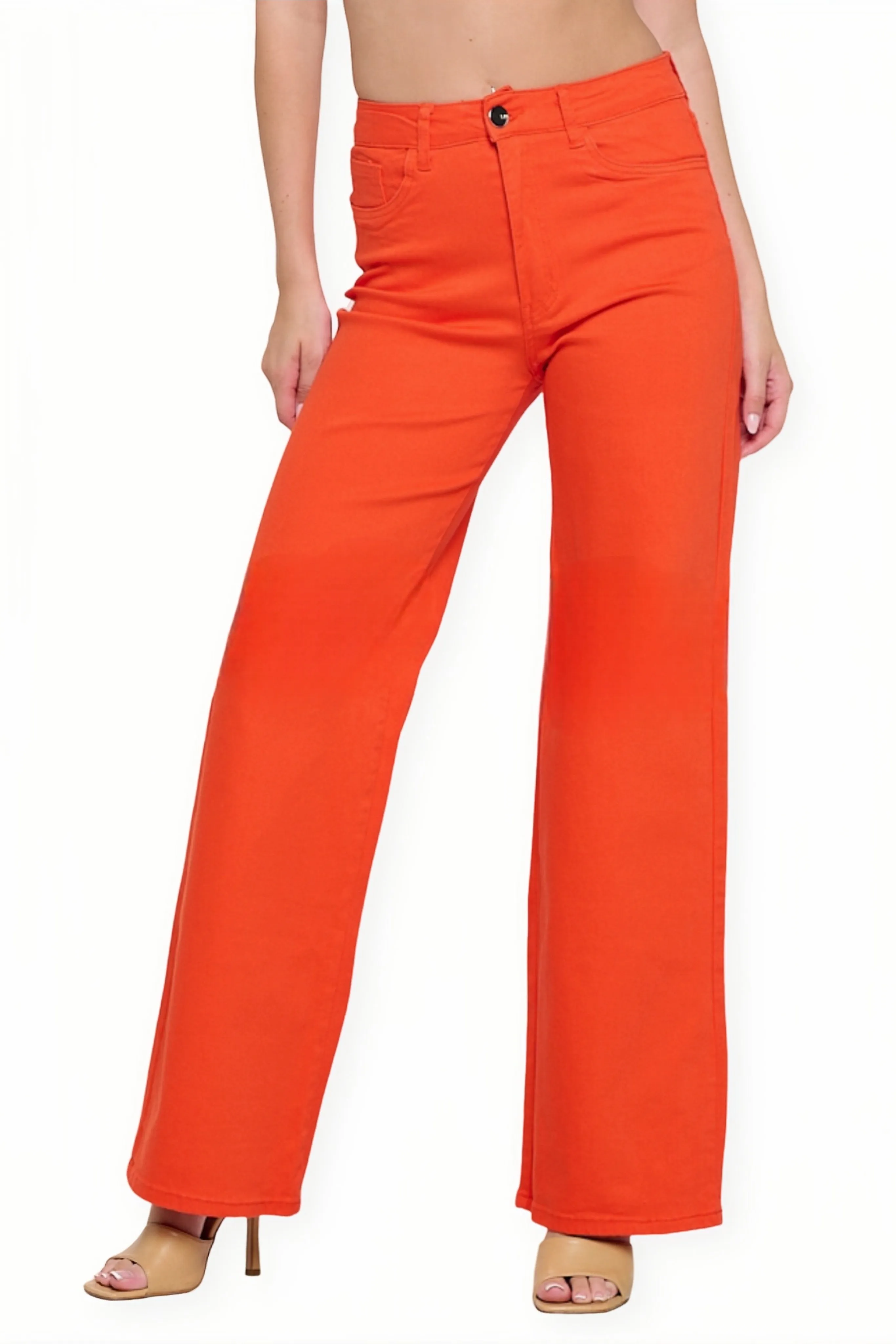 LVB-200 TANGERINE HIGH WAISTED SUPER-STRETCH COLORED WIDE LEG JEANS