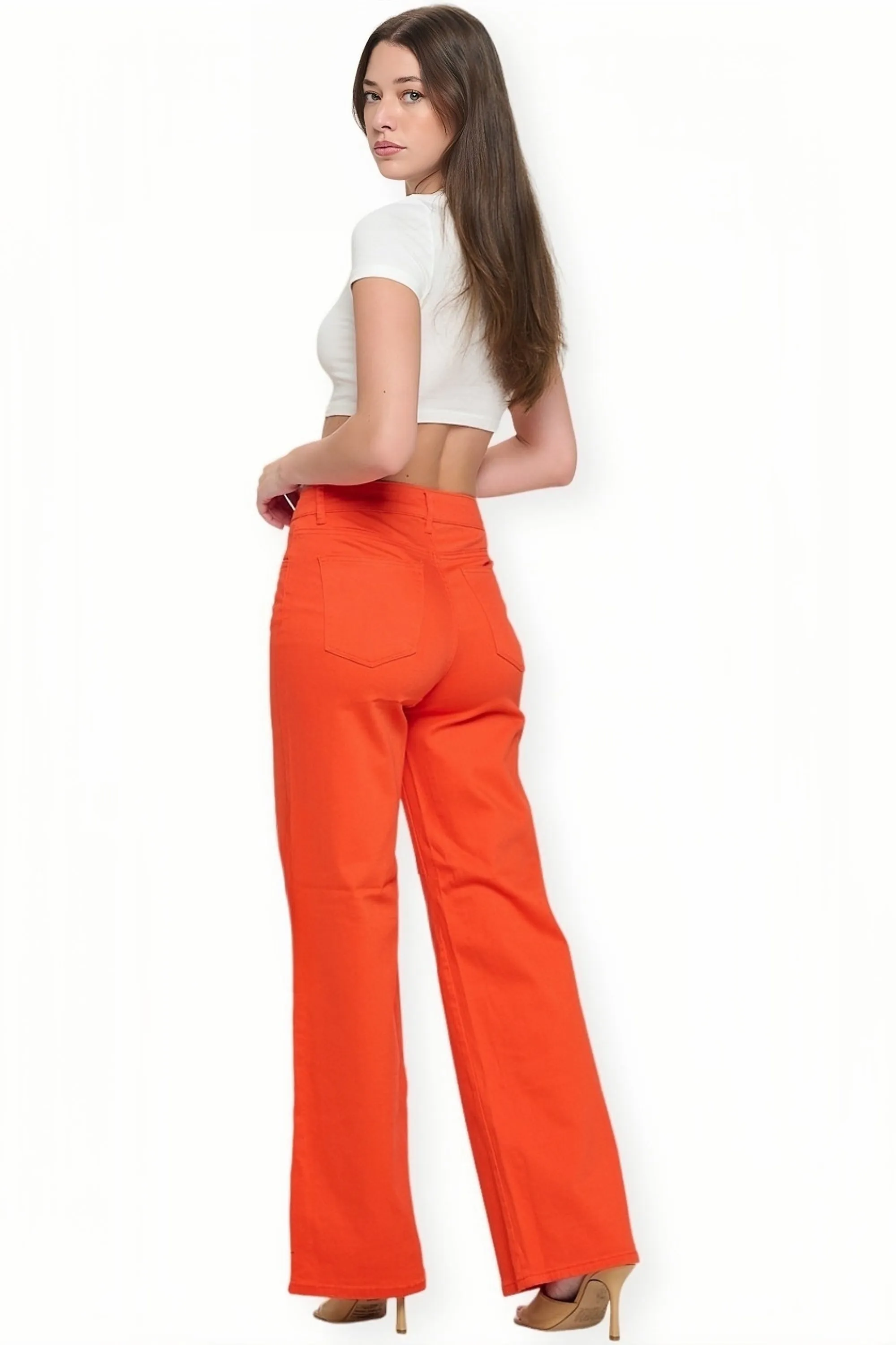 LVB-200 TANGERINE HIGH WAISTED SUPER-STRETCH COLORED WIDE LEG JEANS