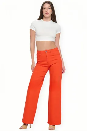 LVB-200 TANGERINE HIGH WAISTED SUPER-STRETCH COLORED WIDE LEG JEANS