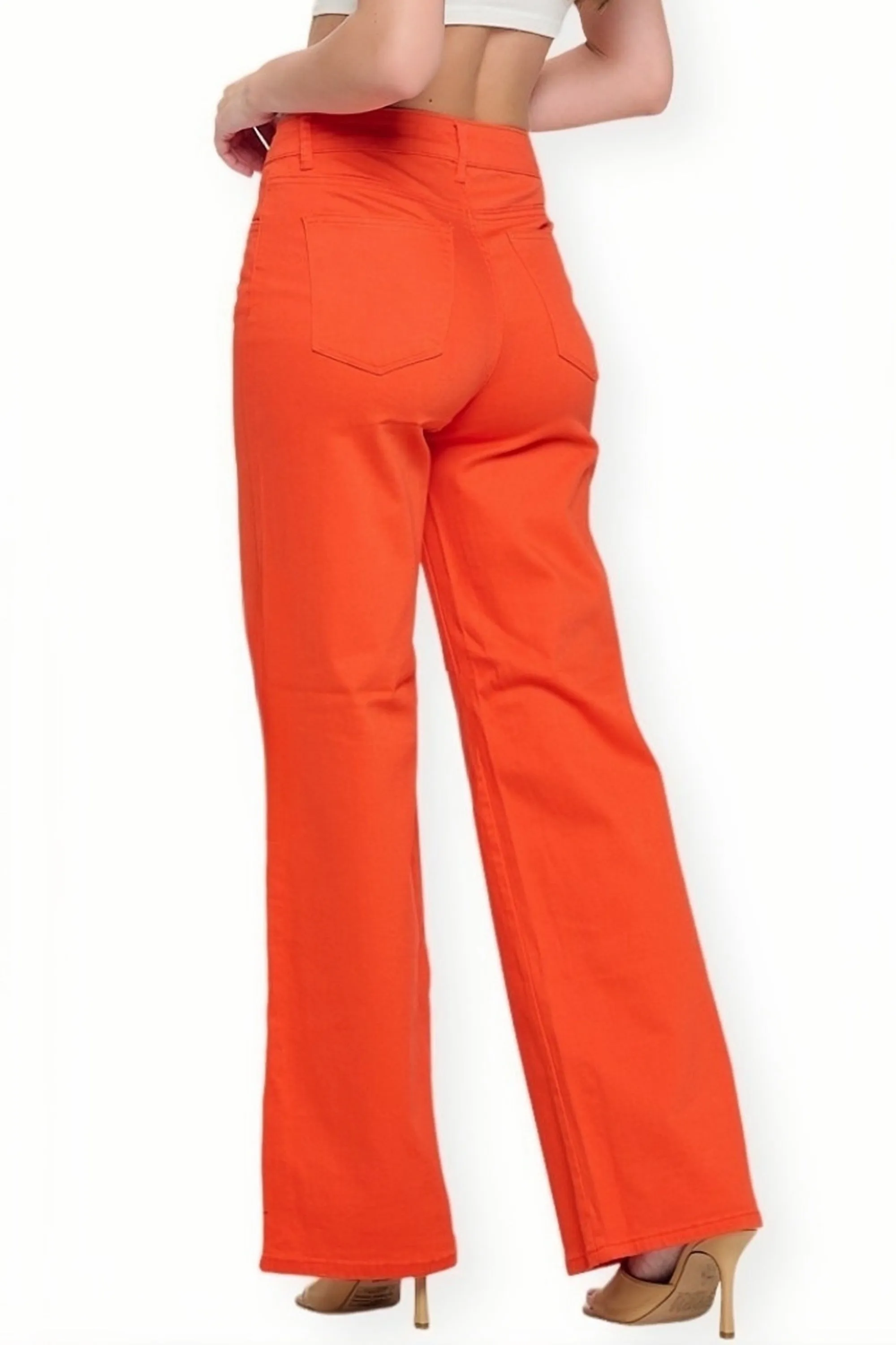 LVB-200 TANGERINE HIGH WAISTED SUPER-STRETCH COLORED WIDE LEG JEANS