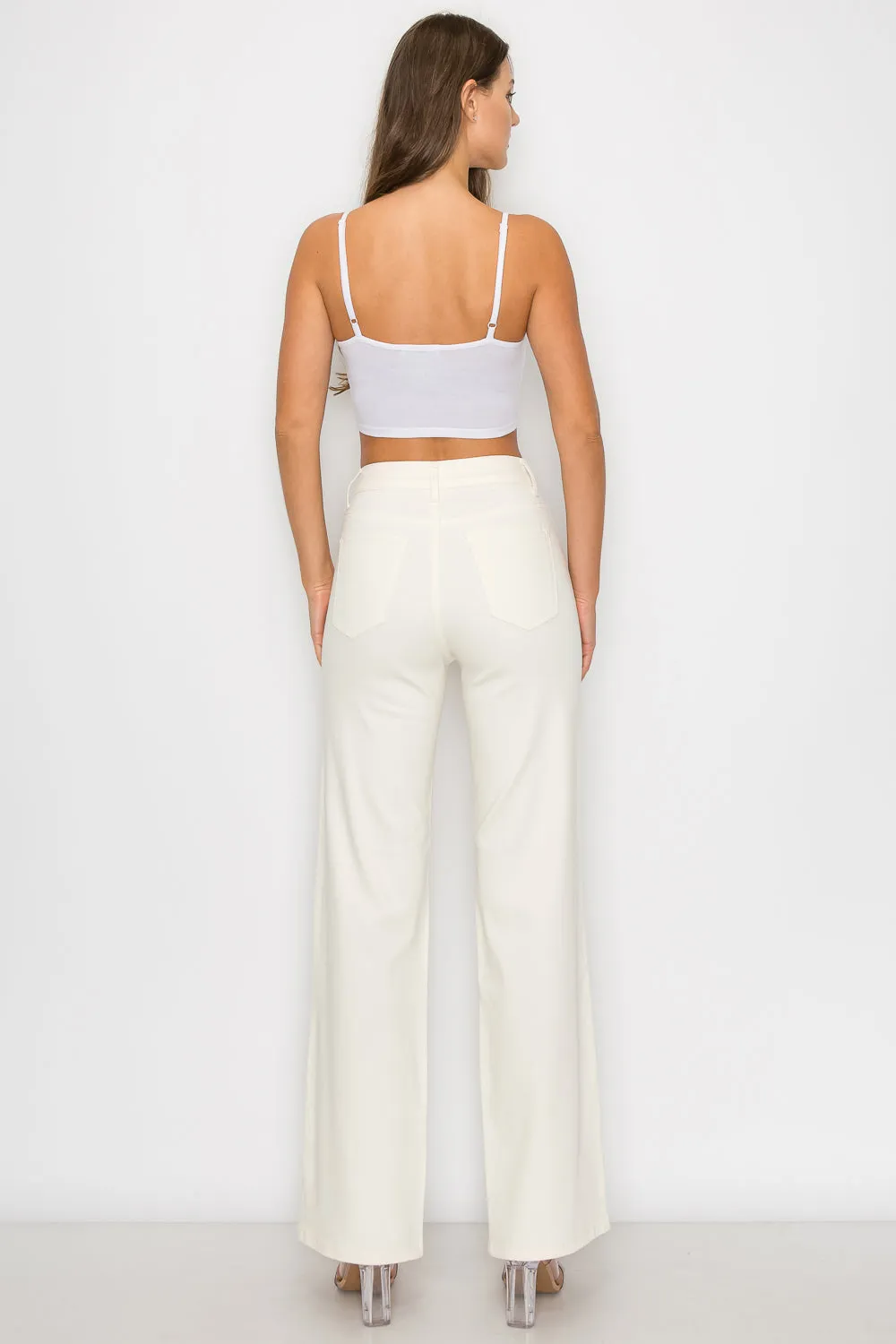 LVB-230 IVORY HIGH WAISTED SUPER-STRETCH COLORED WIDE LEG JEANS