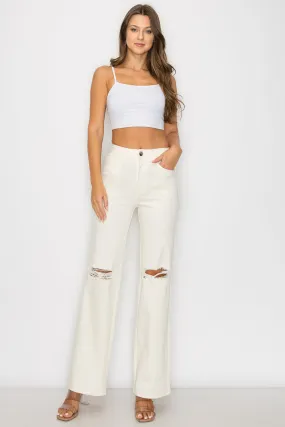 LVB-230 IVORY HIGH WAISTED SUPER-STRETCH COLORED WIDE LEG JEANS
