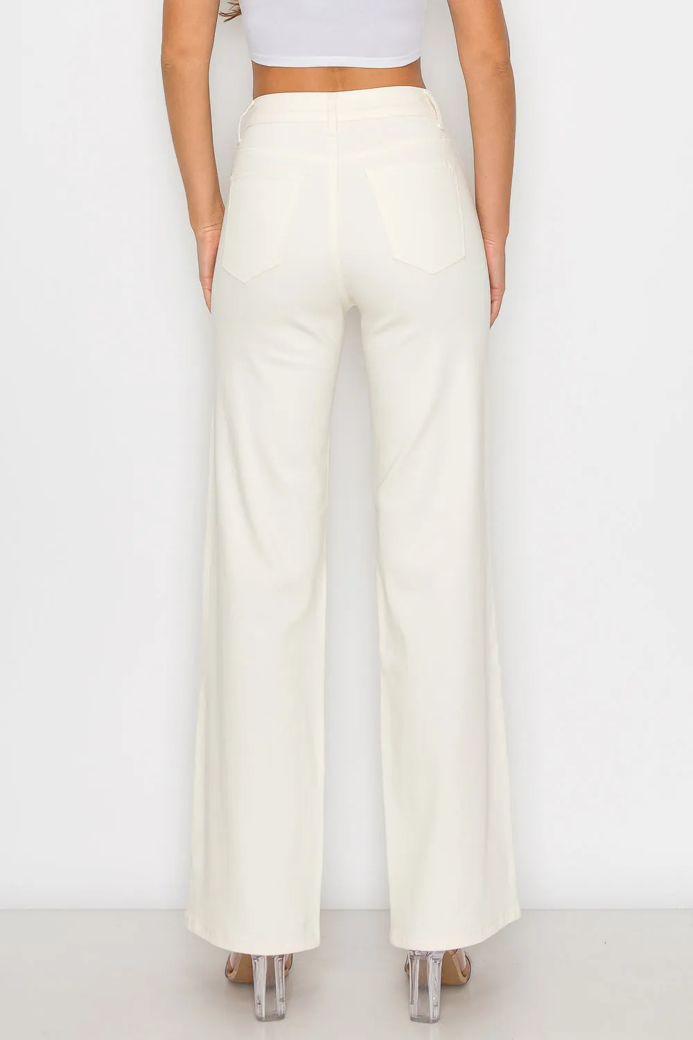 LVB-230 IVORY HIGH WAISTED SUPER-STRETCH COLORED WIDE LEG JEANS