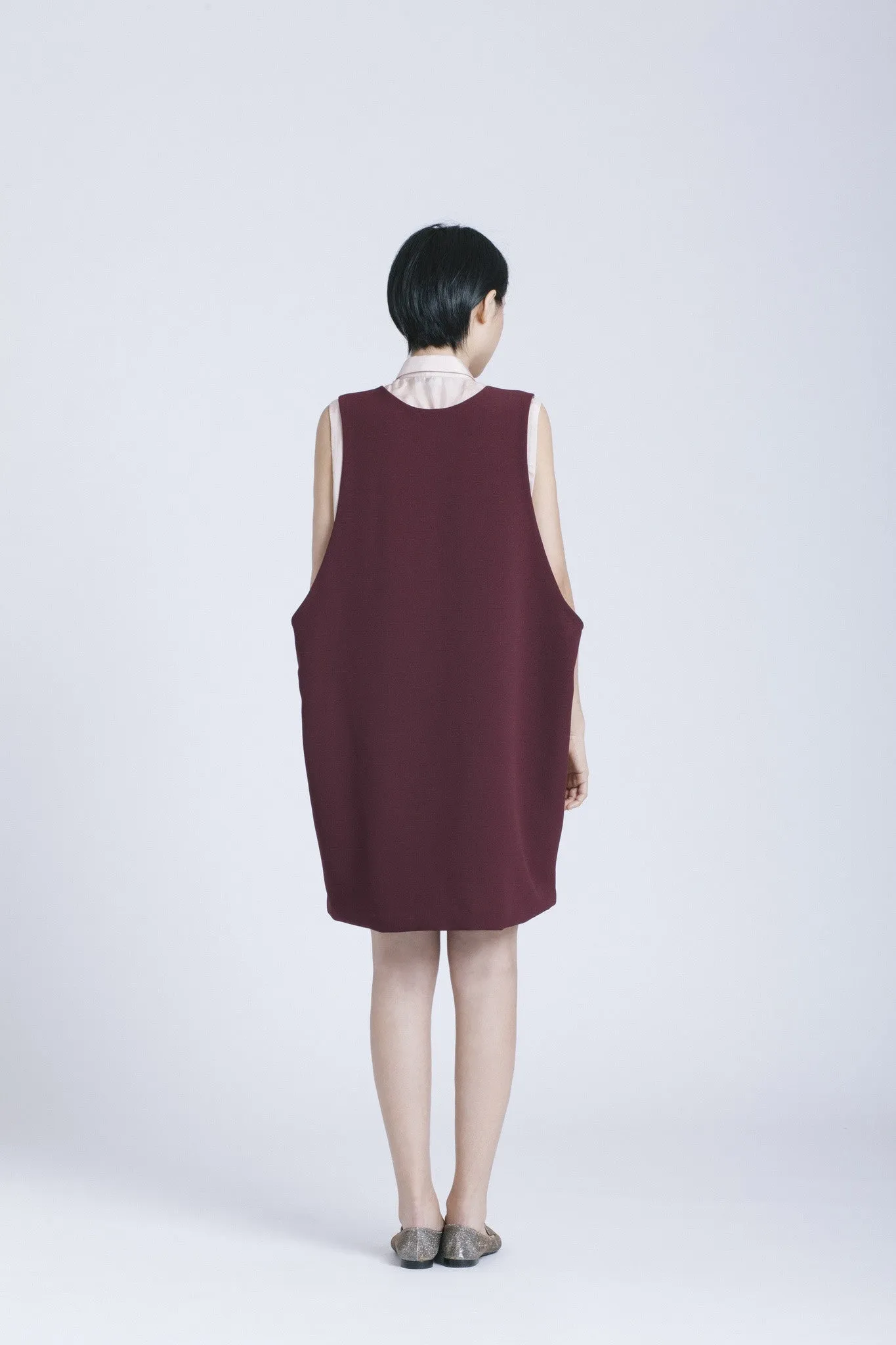 Macro Dropped Armhole Dress - Burgundy