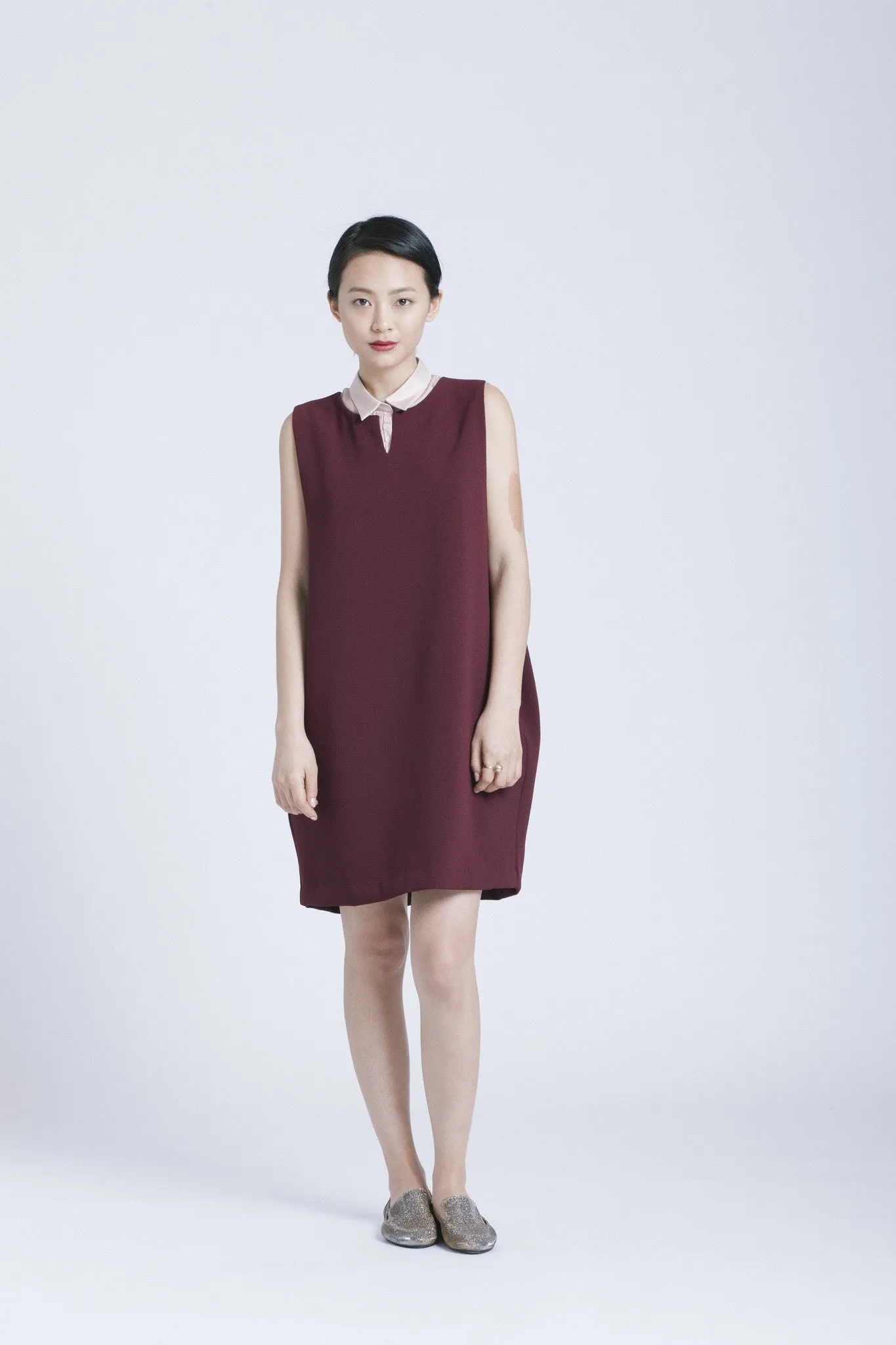 Macro Dropped Armhole Dress - Burgundy