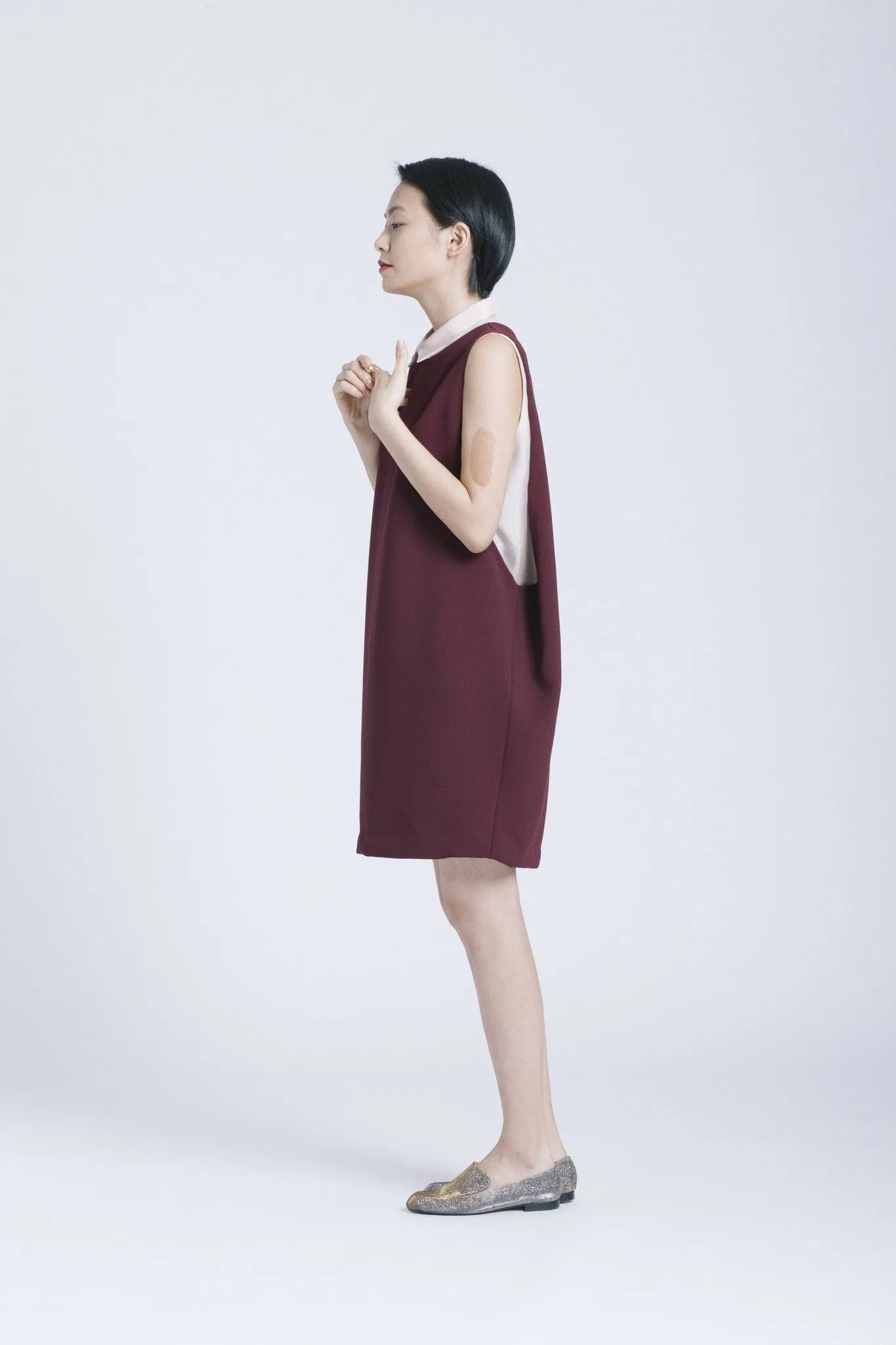 Macro Dropped Armhole Dress - Burgundy