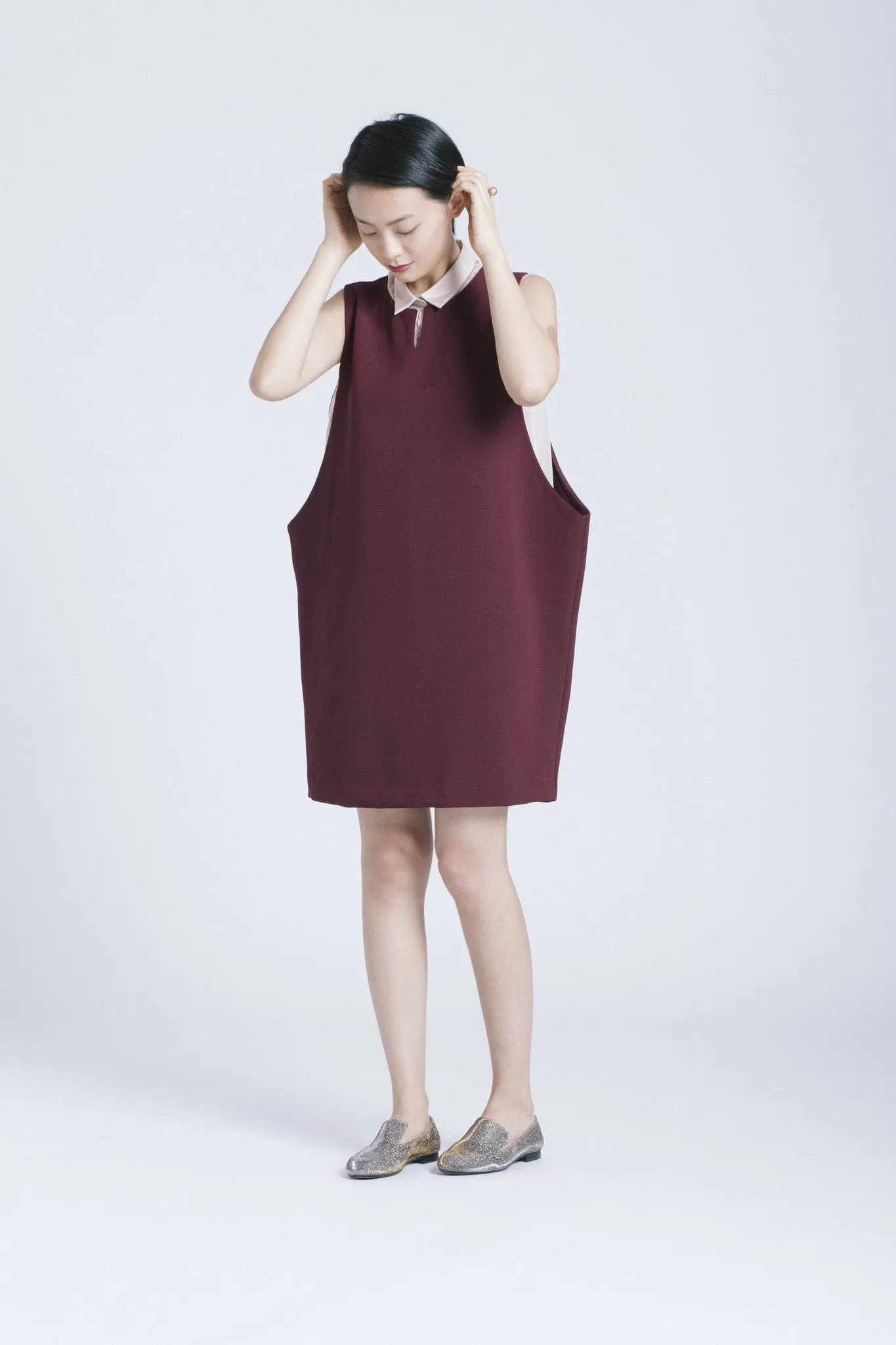 Macro Dropped Armhole Dress - Burgundy
