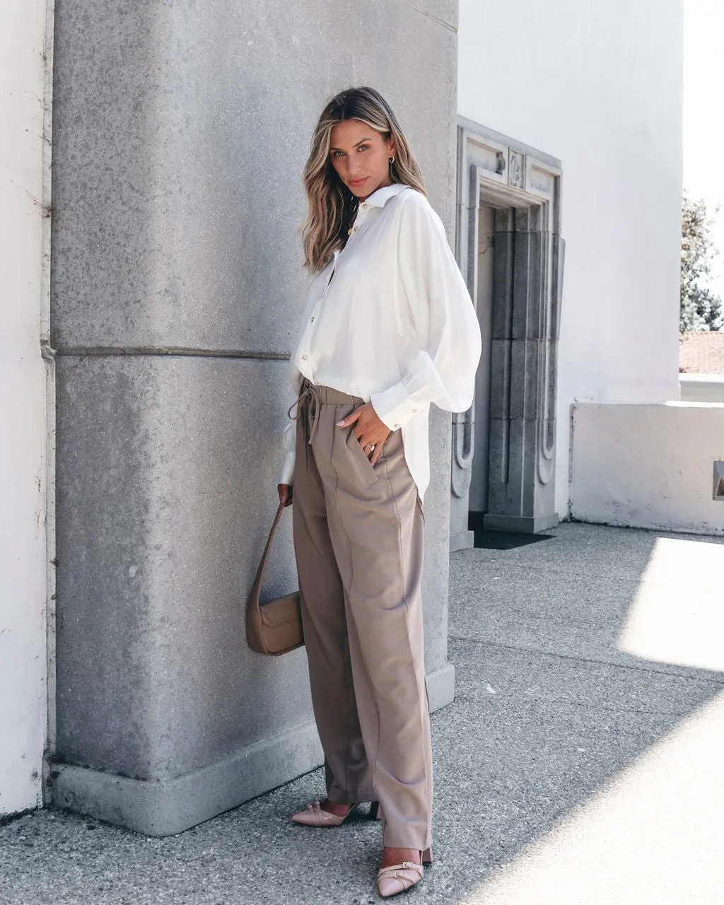 Muse By Magnolia Mocha Drawstring Wide Leg Pants