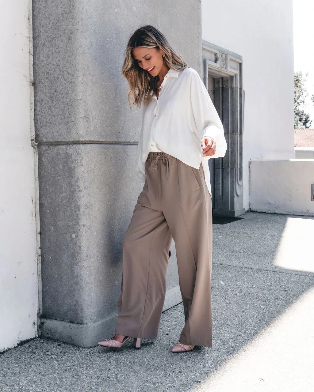 Muse By Magnolia Mocha Drawstring Wide Leg Pants