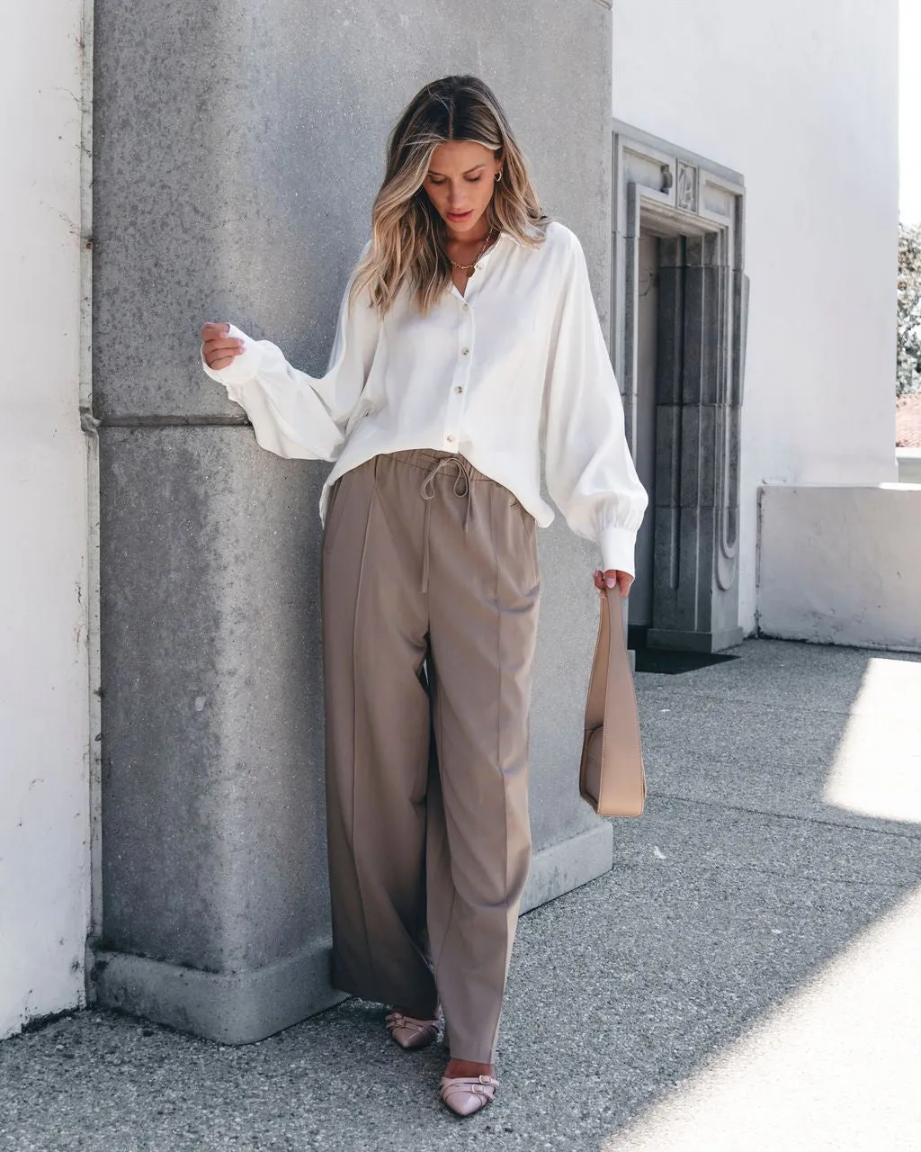Muse By Magnolia Mocha Drawstring Wide Leg Pants