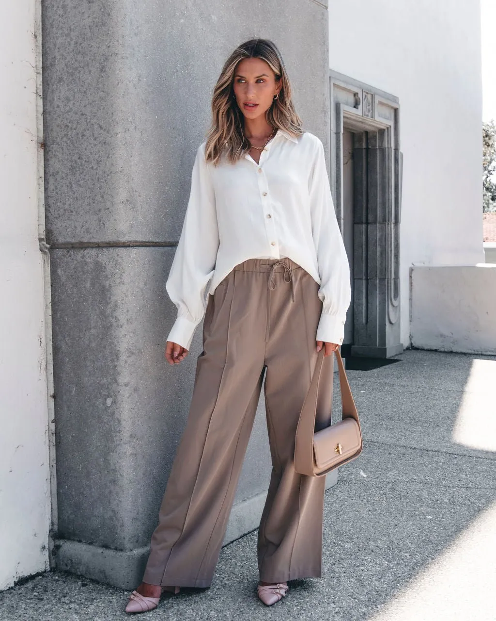 Muse By Magnolia Mocha Drawstring Wide Leg Pants