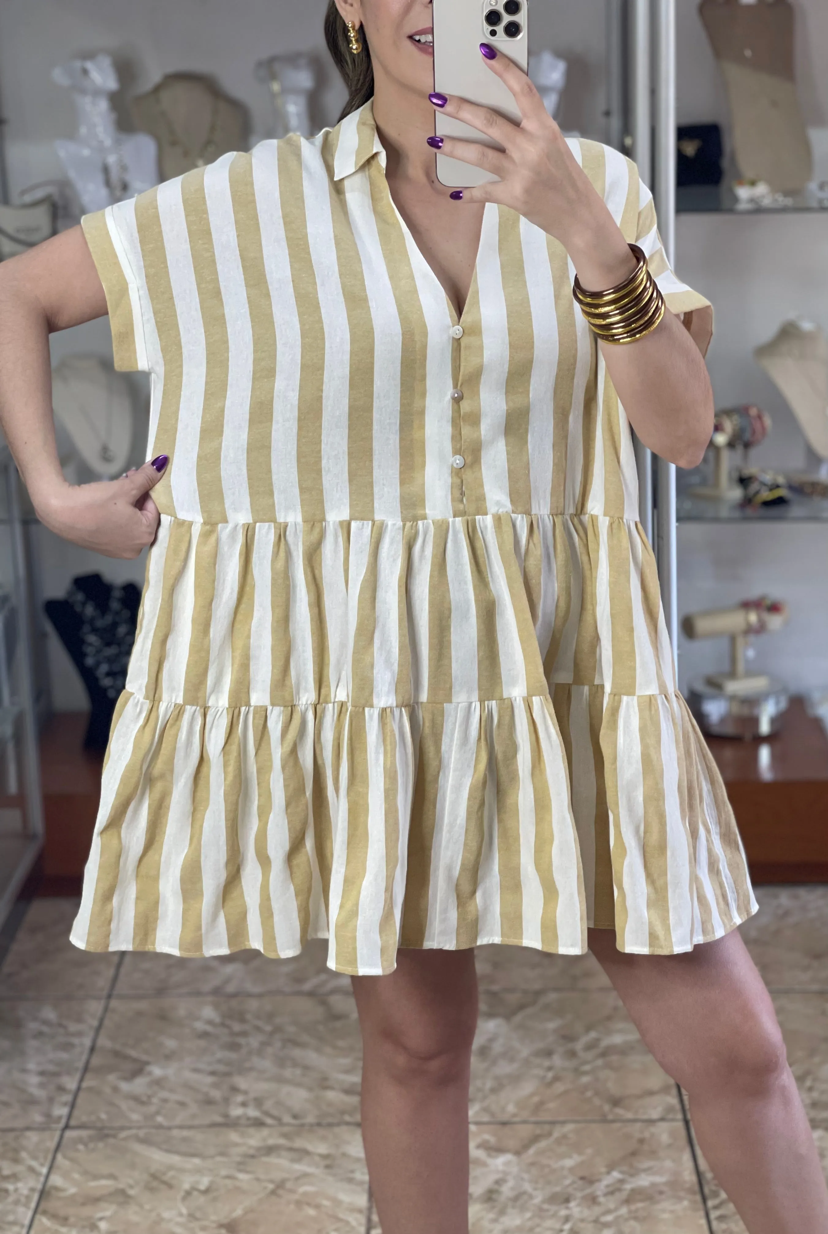 Neutrals Stripes Mini Dress