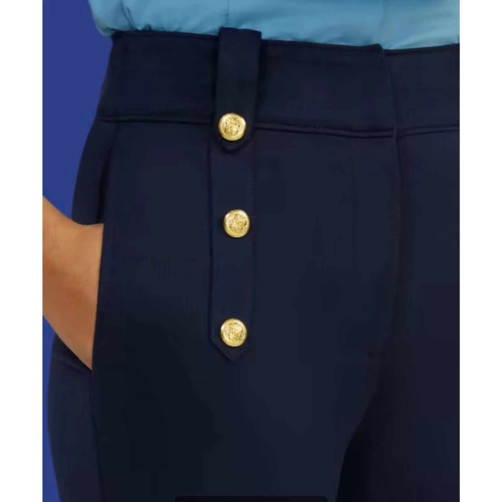 NY & Co Sailor Button High-Waisted Barely Bootcut Pant - Superflex Small Navy