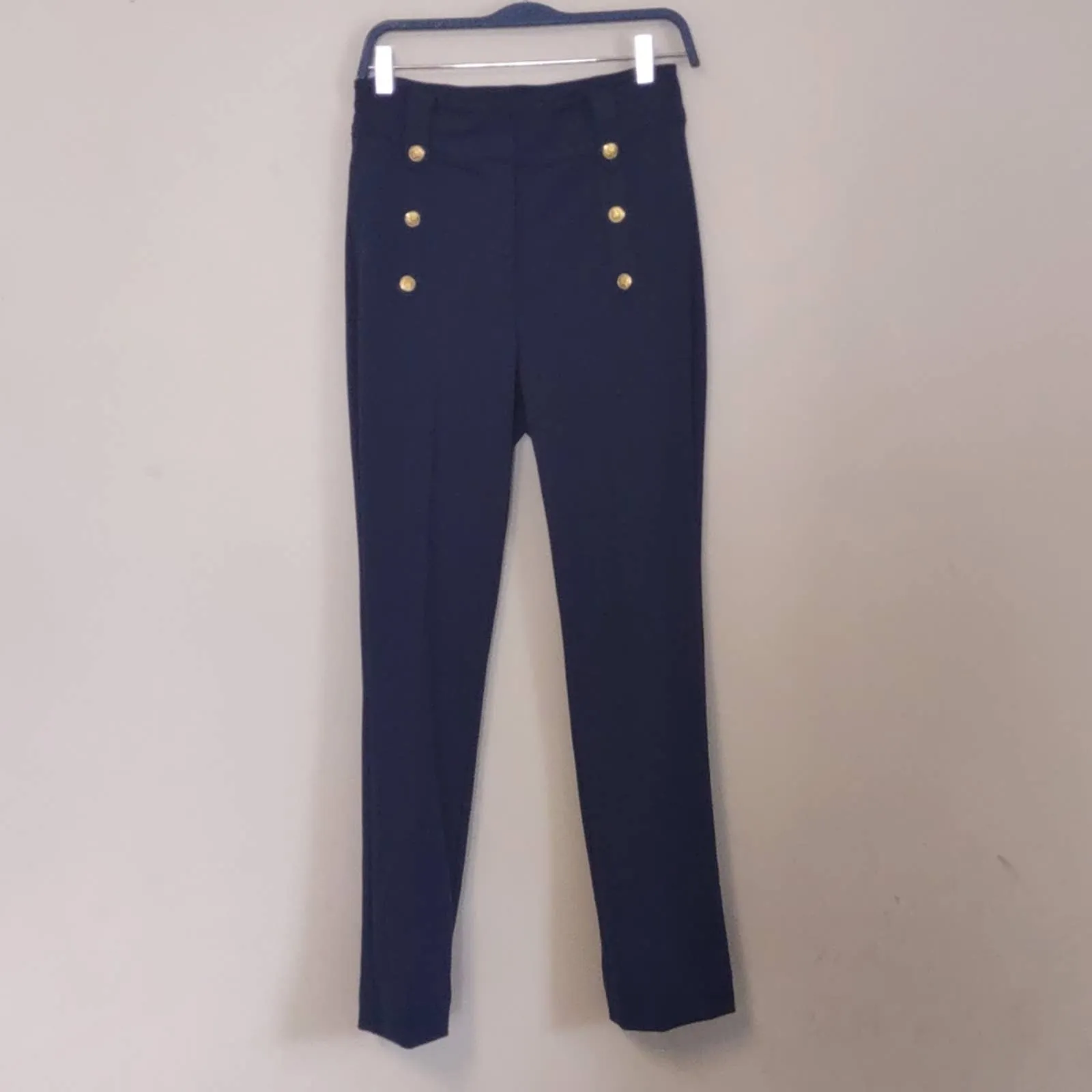NY & Co Sailor Button High-Waisted Barely Bootcut Pant - Superflex Small Navy